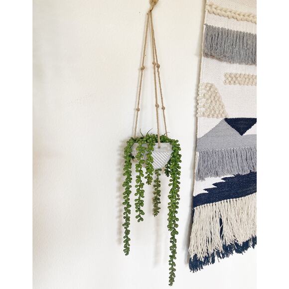 Artificial Burro's Succulent Plant in Textured Concrete Pot with Jute Twine - Picture 5 of 5